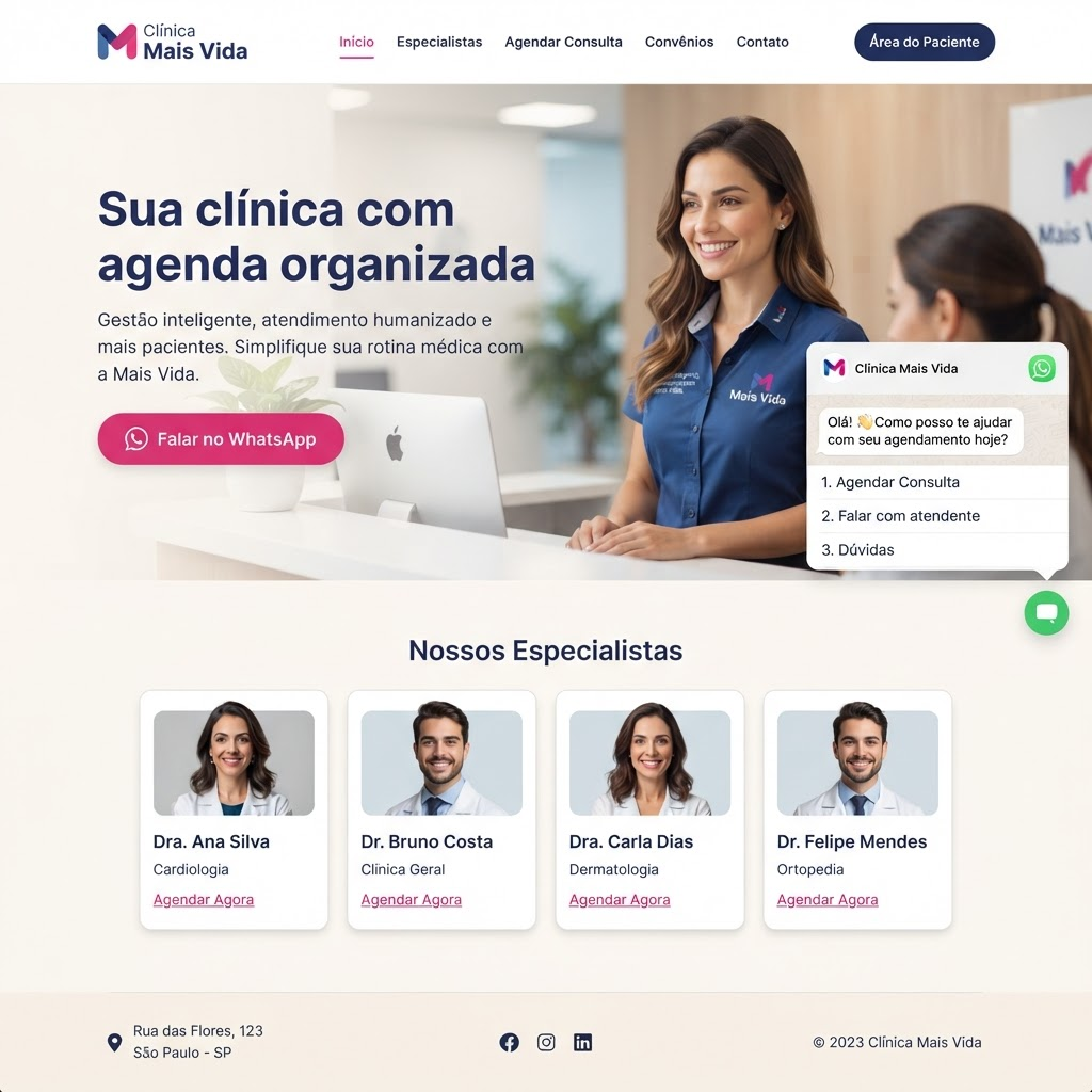 Site de clinica popular com agente de IA no WhatsApp
